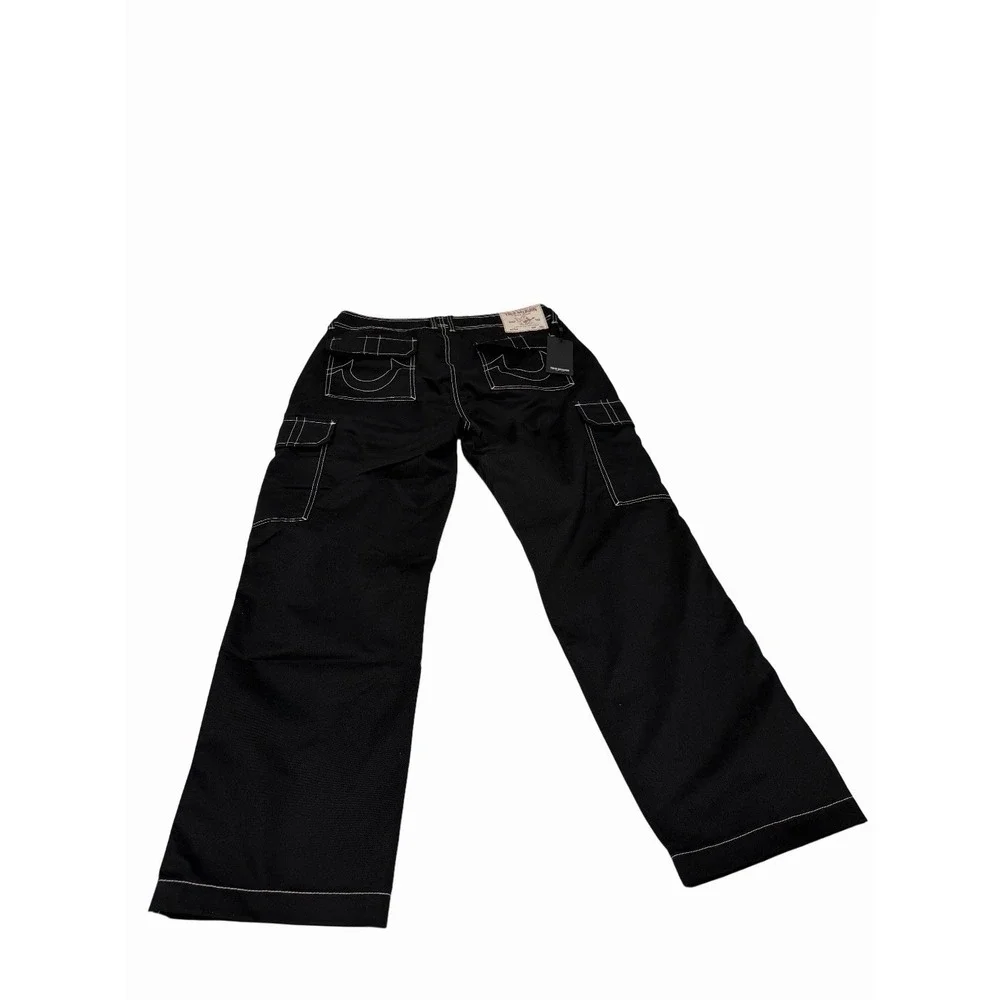 True Religion Mens Bobby Baggy Cargo Jet Black Pants Size 32 NWT